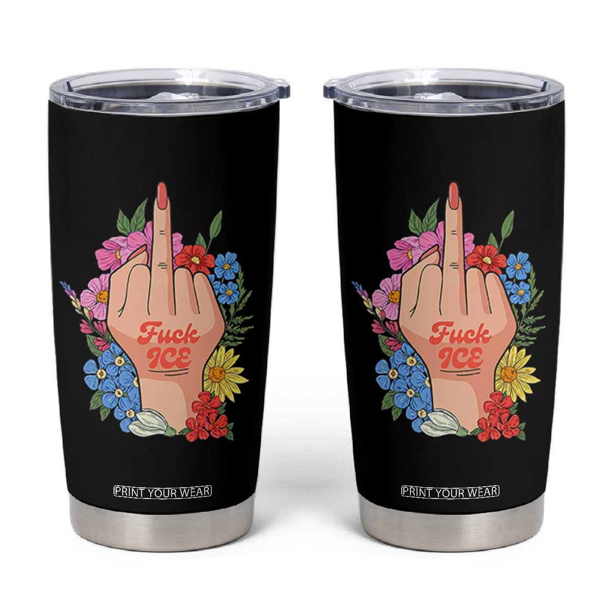 Floral Middle Finger F Ice Tumbler Cup TS02 Black Print Your Wear