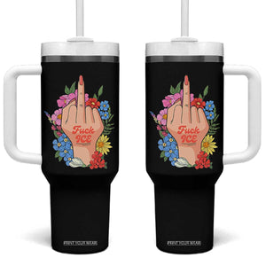 Floral Middle Finger F Ice Tumbler With Handle TS02 One Size: 40 oz Black Print Your Wear