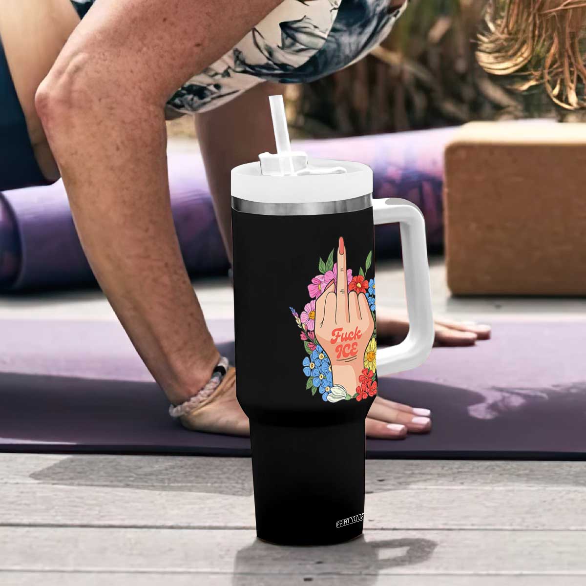 Floral Middle Finger F Ice Tumbler With Handle TS02 Print Your Wear