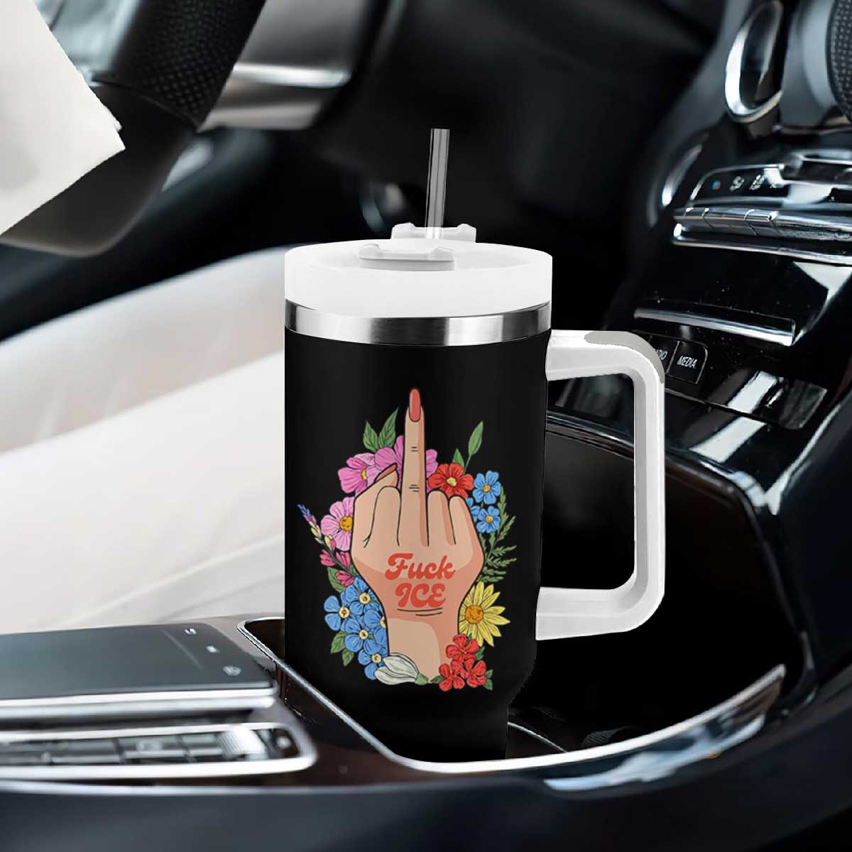 Floral Middle Finger F Ice Tumbler With Handle TS02 Print Your Wear