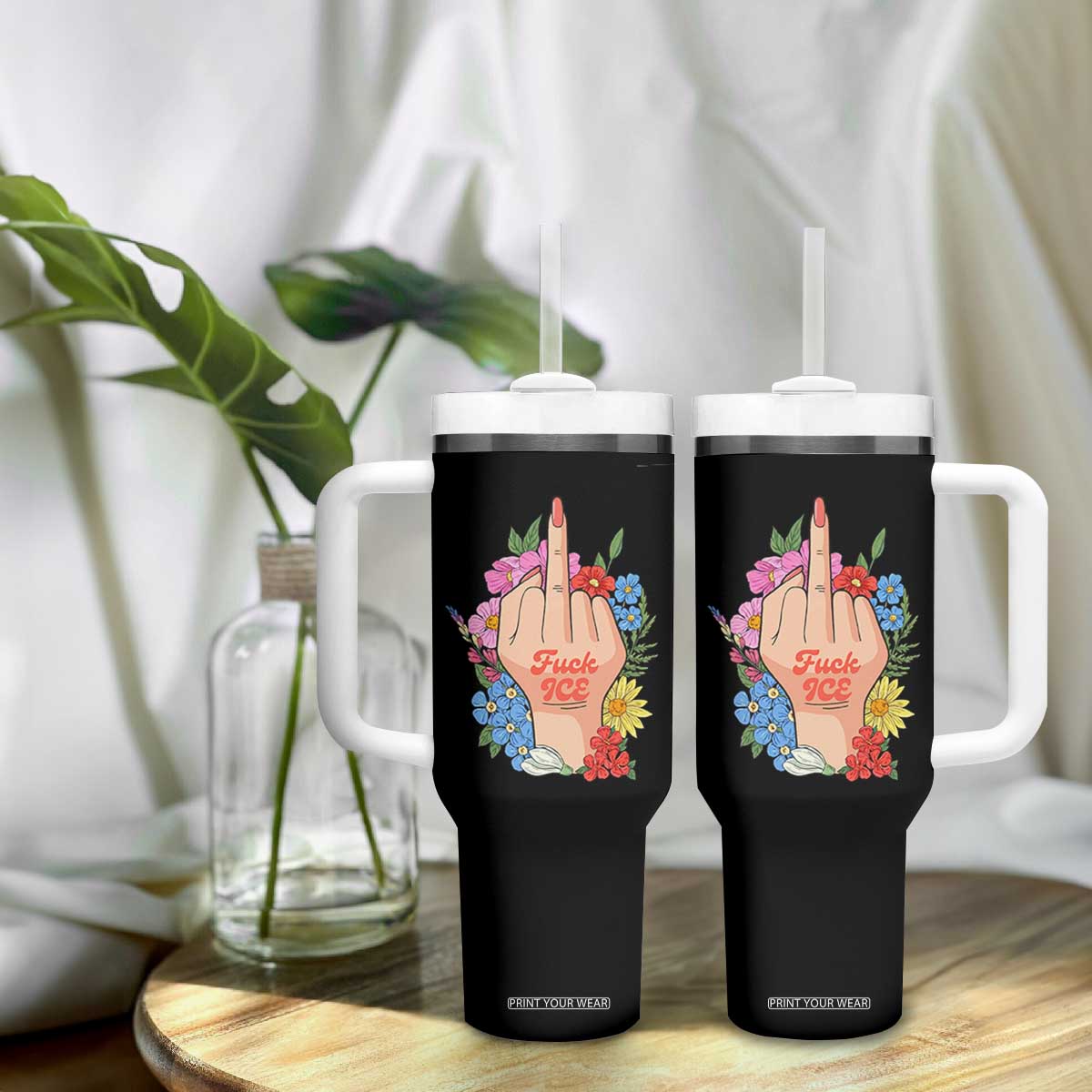 Floral Middle Finger F Ice Tumbler With Handle TS02 Print Your Wear