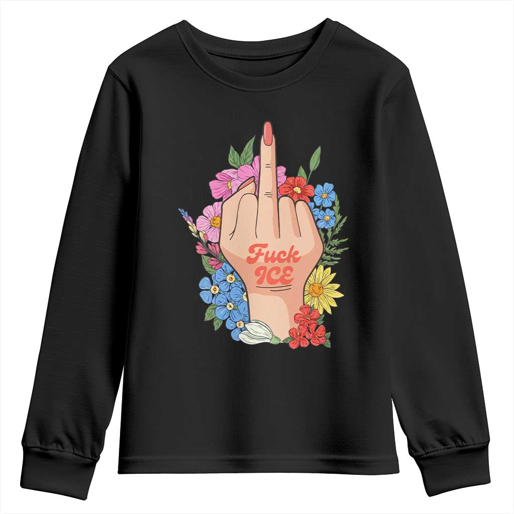 Floral Middle Finger F Ice Youth Sweatshirt TS02 Black Print Your Wear