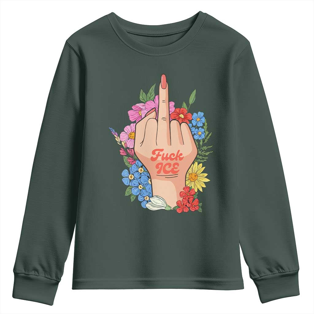 Floral Middle Finger F Ice Youth Sweatshirt TS02 Dark Forest Green Print Your Wear