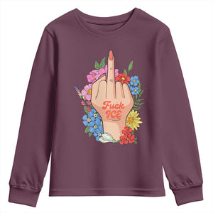 Floral Middle Finger F Ice Youth Sweatshirt TS02 Maroon Print Your Wear