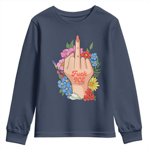 Floral Middle Finger F Ice Youth Sweatshirt TS02 Navy Print Your Wear