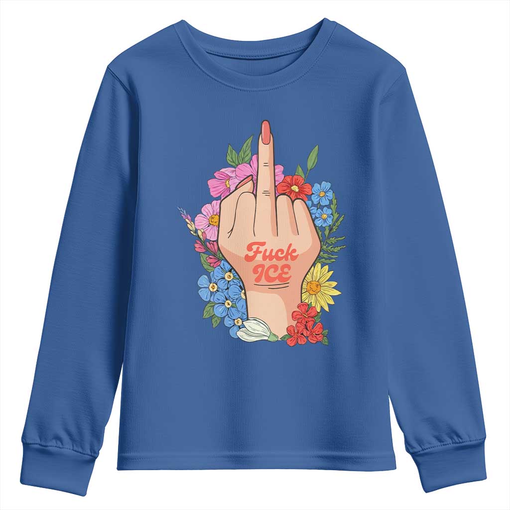 Floral Middle Finger F Ice Youth Sweatshirt TS02 Royal Blue Print Your Wear