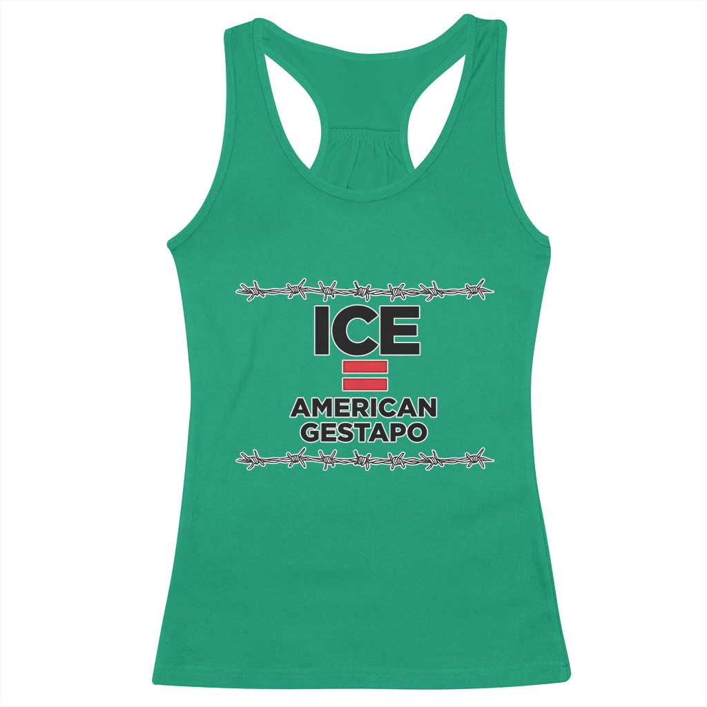 Ice Equals American Gestapo Racerback Tank Top Barbed Wire Protest Political Resistance TS02 Irish Green Print Your Wear