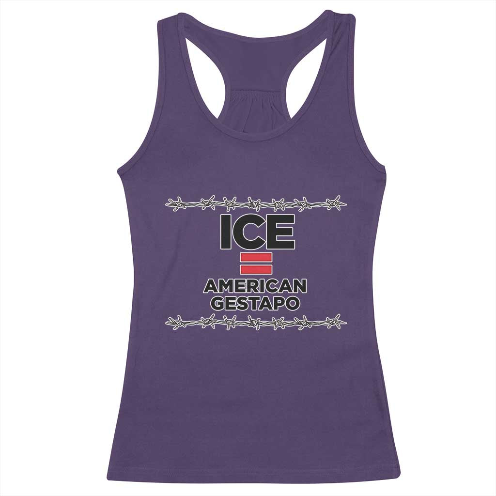 Ice Equals American Gestapo Racerback Tank Top Barbed Wire Protest Political Resistance TS02 Purple Print Your Wear