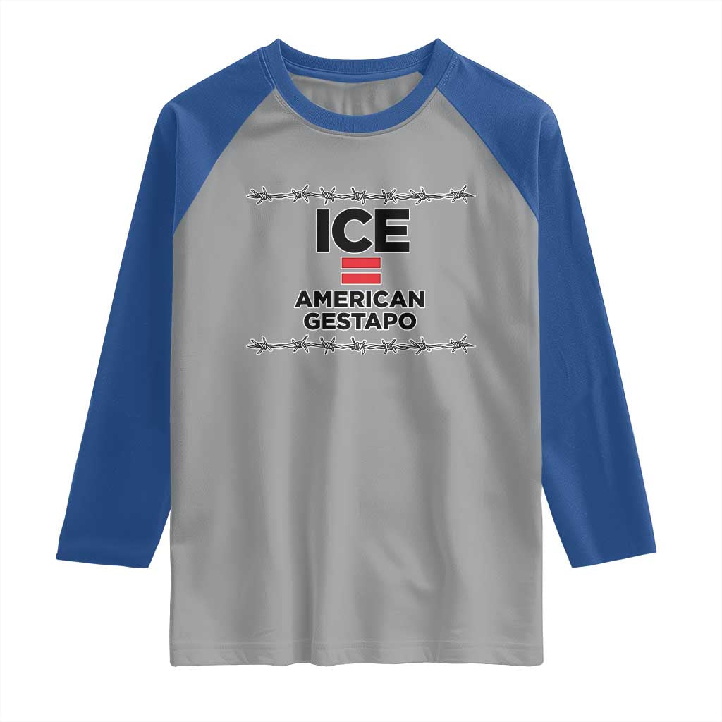 Ice Equals American Gestapo Raglan Shirt Barbed Wire Protest Political Resistance TS02 Sport Gray Royal Print Your Wear