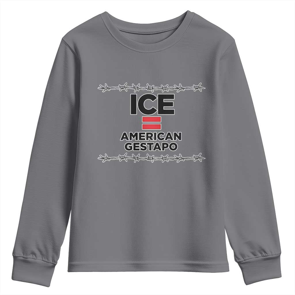 Ice Equals American Gestapo Youth Sweatshirt Barbed Wire Protest Political Resistance TS02 Charcoal Print Your Wear