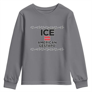 Ice Equals American Gestapo Youth Sweatshirt Barbed Wire Protest Political Resistance TS02 Charcoal Print Your Wear