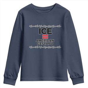 Ice Equals American Gestapo Youth Sweatshirt Barbed Wire Protest Political Resistance TS02 Navy Print Your Wear