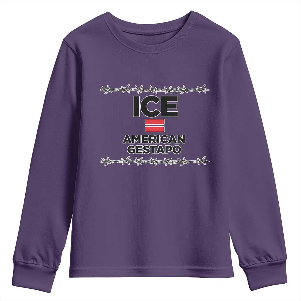 Ice Equals American Gestapo Youth Sweatshirt Barbed Wire Protest Political Resistance TS02 Purple Print Your Wear