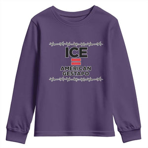 Ice Equals American Gestapo Youth Sweatshirt Barbed Wire Protest Political Resistance TS02 Purple Print Your Wear