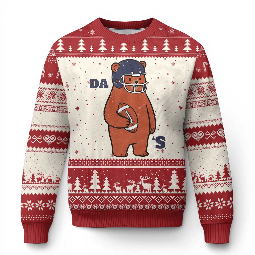 Cute Bear Holding Rugby Sport Fans Graphic Ugly Christmas Sweater TS02 Beige Red Print Your Wear
