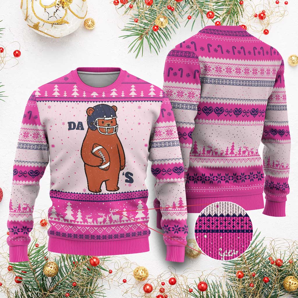 Cute Bear Holding Rugby Sport Fans Graphic Ugly Christmas Sweater TS02 Hot Pink Print Your Wear