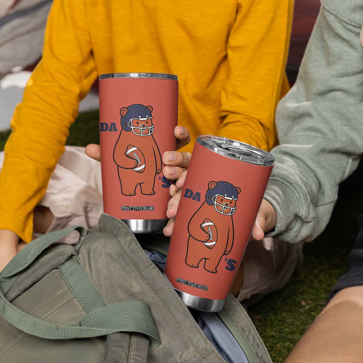 Cute Bear Holding Rugby Sport Fans Graphic Tumbler Cup TS02 Print Your Wear