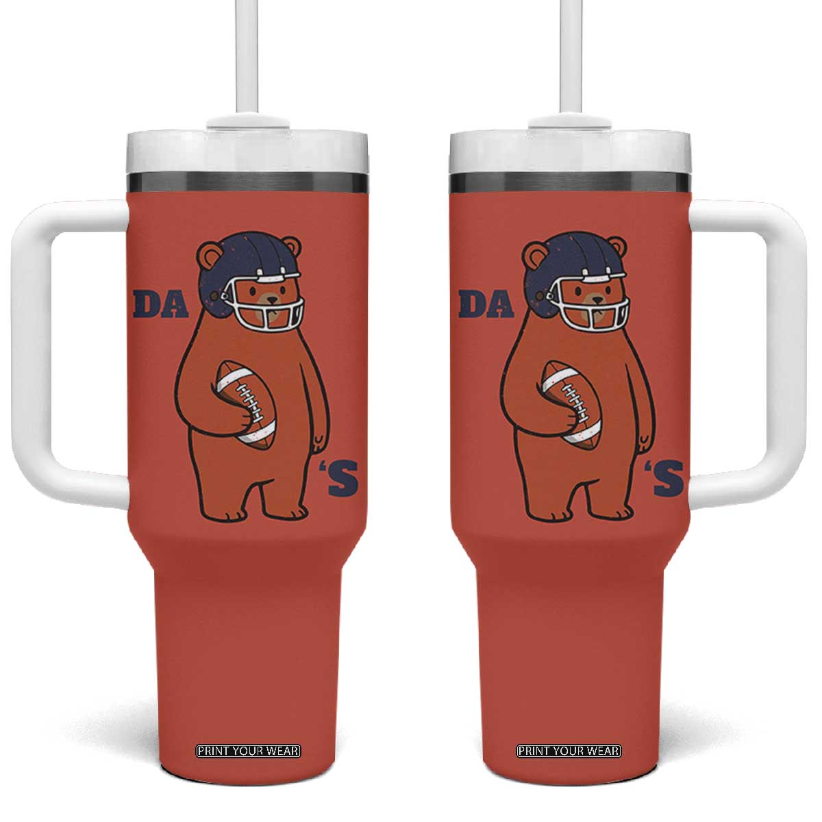 Cute Bear Holding Rugby Sport Fans Graphic Tumbler With Handle TS02 One Size: 40 oz Orange Print Your Wear