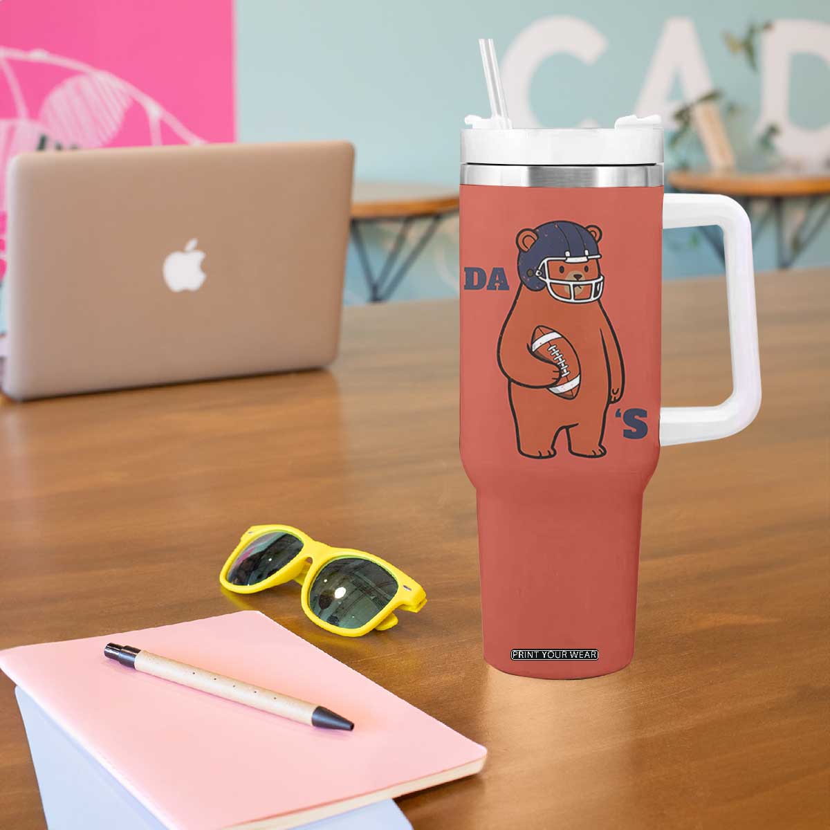 Cute Bear Holding Rugby Sport Fans Graphic Tumbler With Handle TS02 Print Your Wear