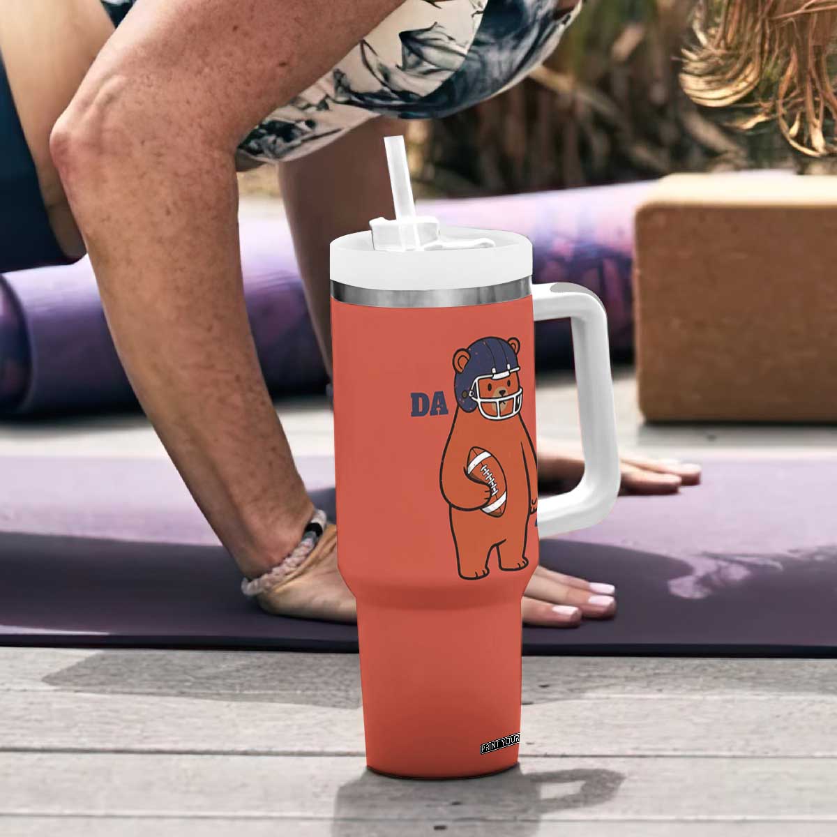 Cute Bear Holding Rugby Sport Fans Graphic Tumbler With Handle TS02 Print Your Wear