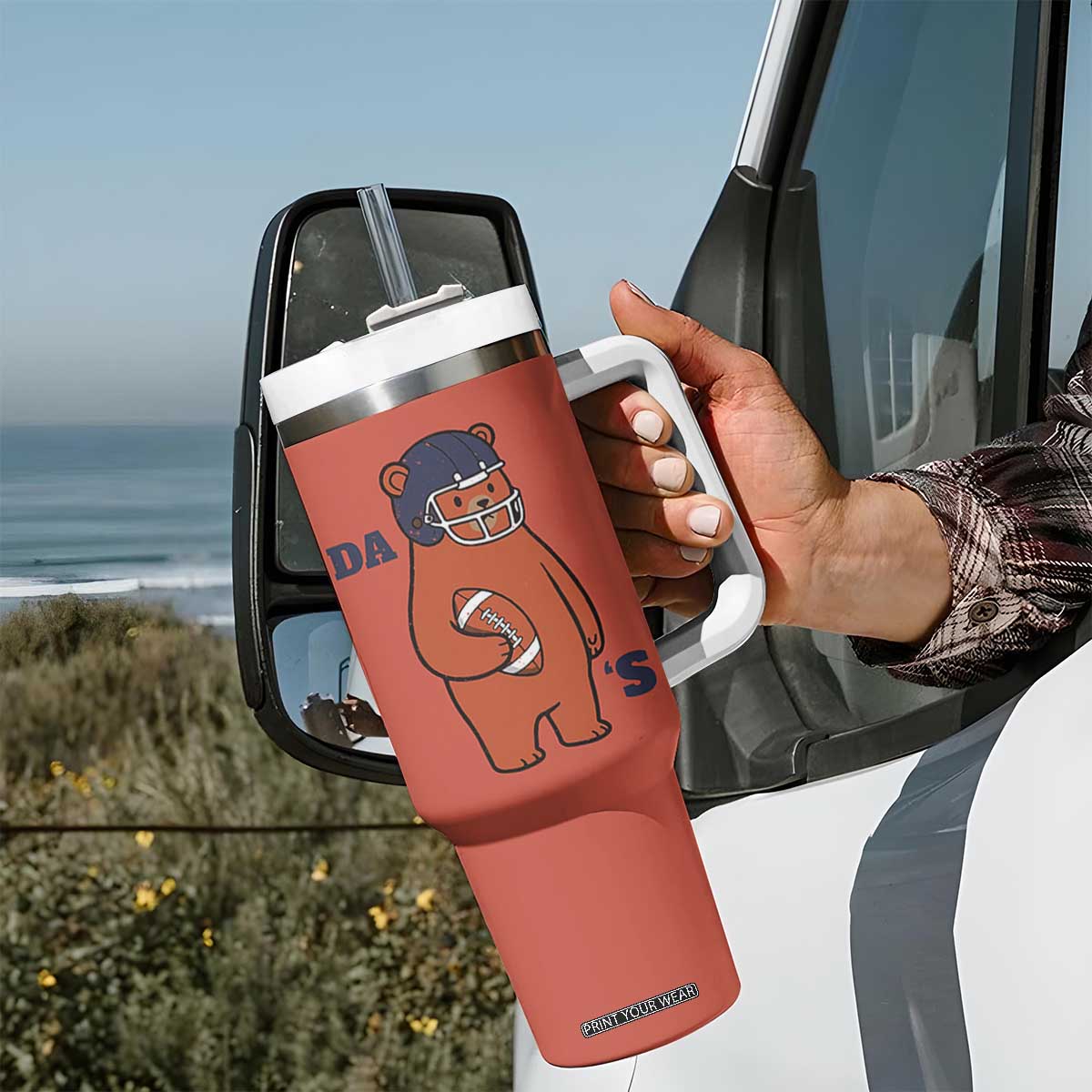 Cute Bear Holding Rugby Sport Fans Graphic Tumbler With Handle TS02 Print Your Wear