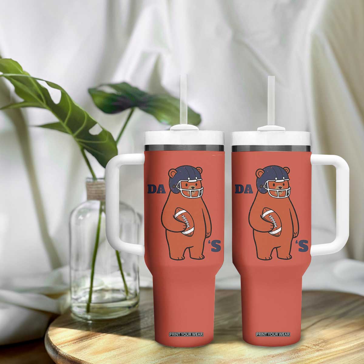 Cute Bear Holding Rugby Sport Fans Graphic Tumbler With Handle TS02 Print Your Wear