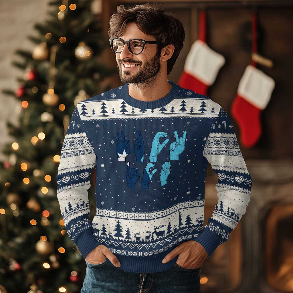 F Ice Out of Minneapolis Hand Signs Ugly Christmas Sweater State Flag Justice Protest Resistance TS02 Navy Beige Print Your Wear