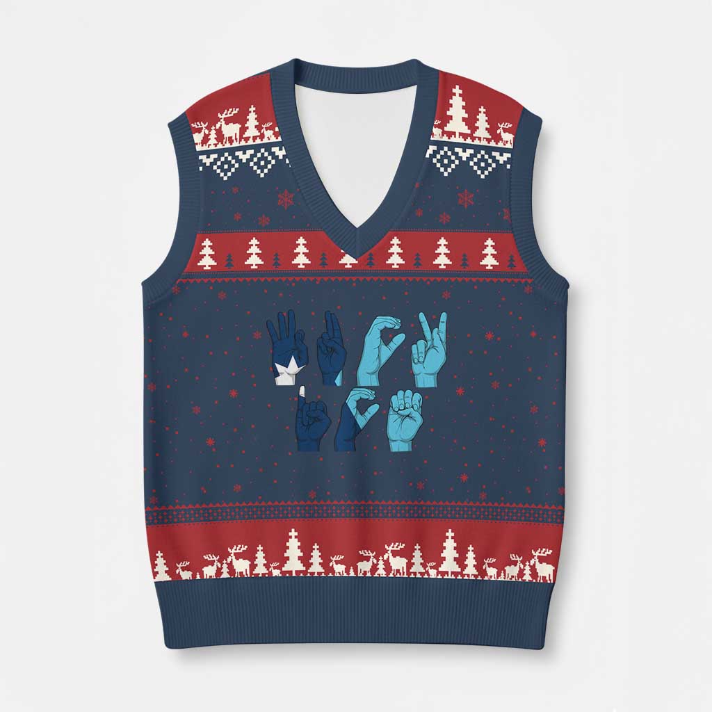 F Ice Out of Minneapolis Hand Signs V-Neck Knit Sweater Vest State Flag Justice Protest Resistance TS02 Navy Red Print Your Wear