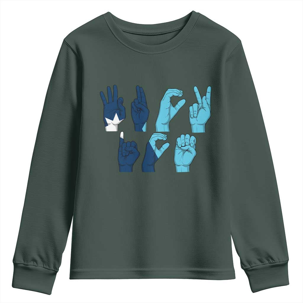 F Ice Out of Minneapolis Hand Signs Youth Sweatshirt State Flag Justice Protest Resistance TS02 Dark Forest Green Print Your Wear