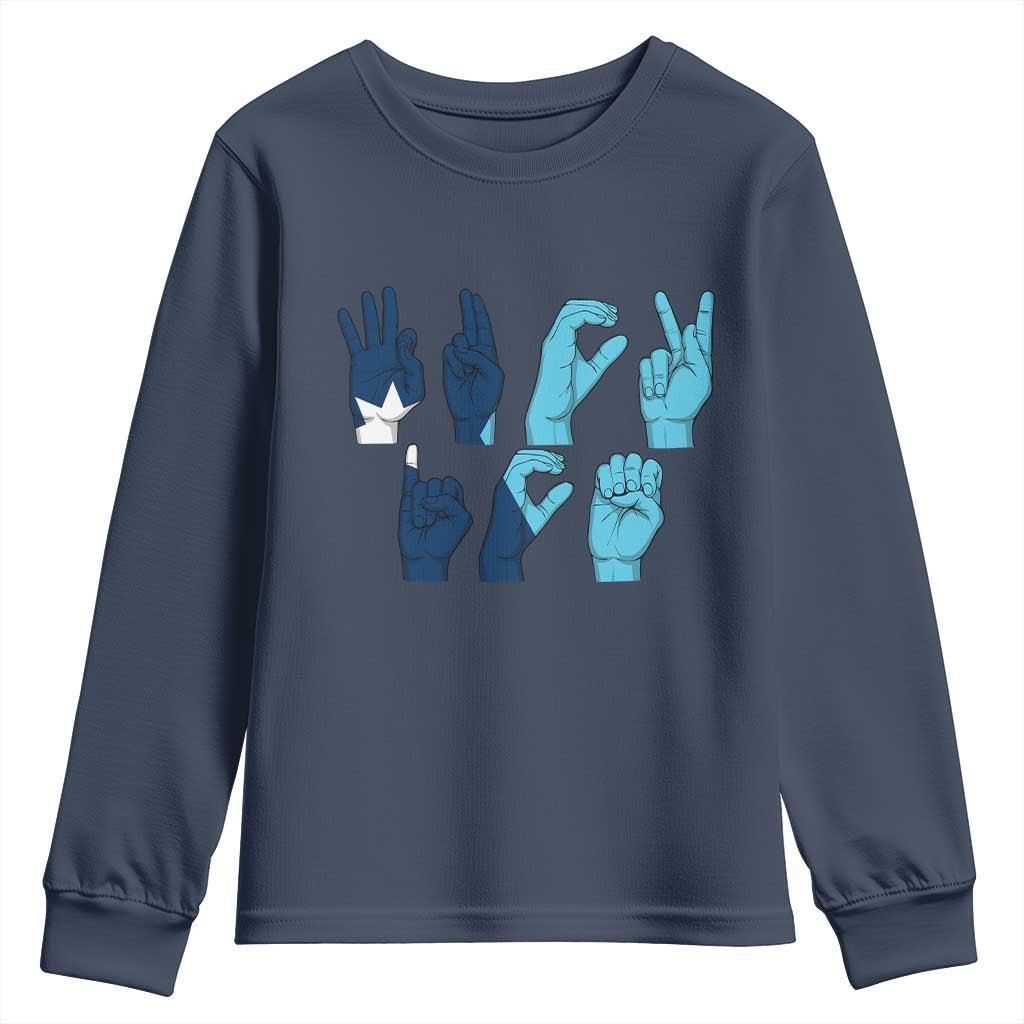 F Ice Out of Minneapolis Hand Signs Youth Sweatshirt State Flag Justice Protest Resistance TS02 Navy Print Your Wear