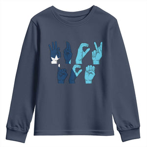 F Ice Out of Minneapolis Hand Signs Youth Sweatshirt State Flag Justice Protest Resistance TS02 Navy Print Your Wear