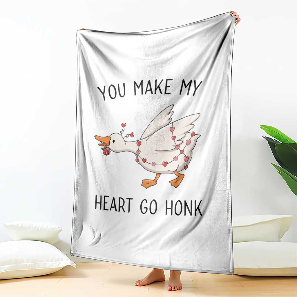 Funny Valentine Goose Throw Blanket You Make My Heart Go Honk Cute Romantic Gift TS02 Print Your Wear