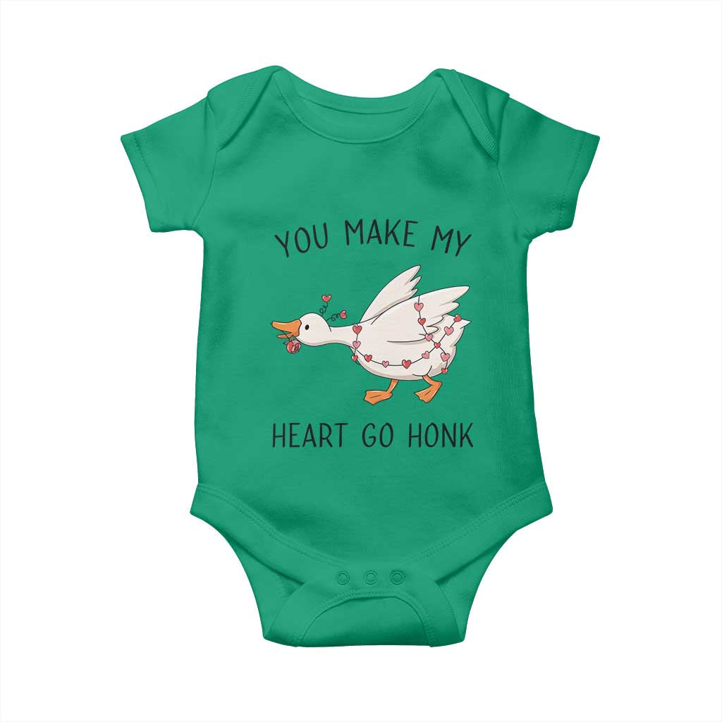 Funny Valentine Goose Baby Onesie You Make My Heart Go Honk Cute Romantic Gift TS02 Irish Green Print Your Wear