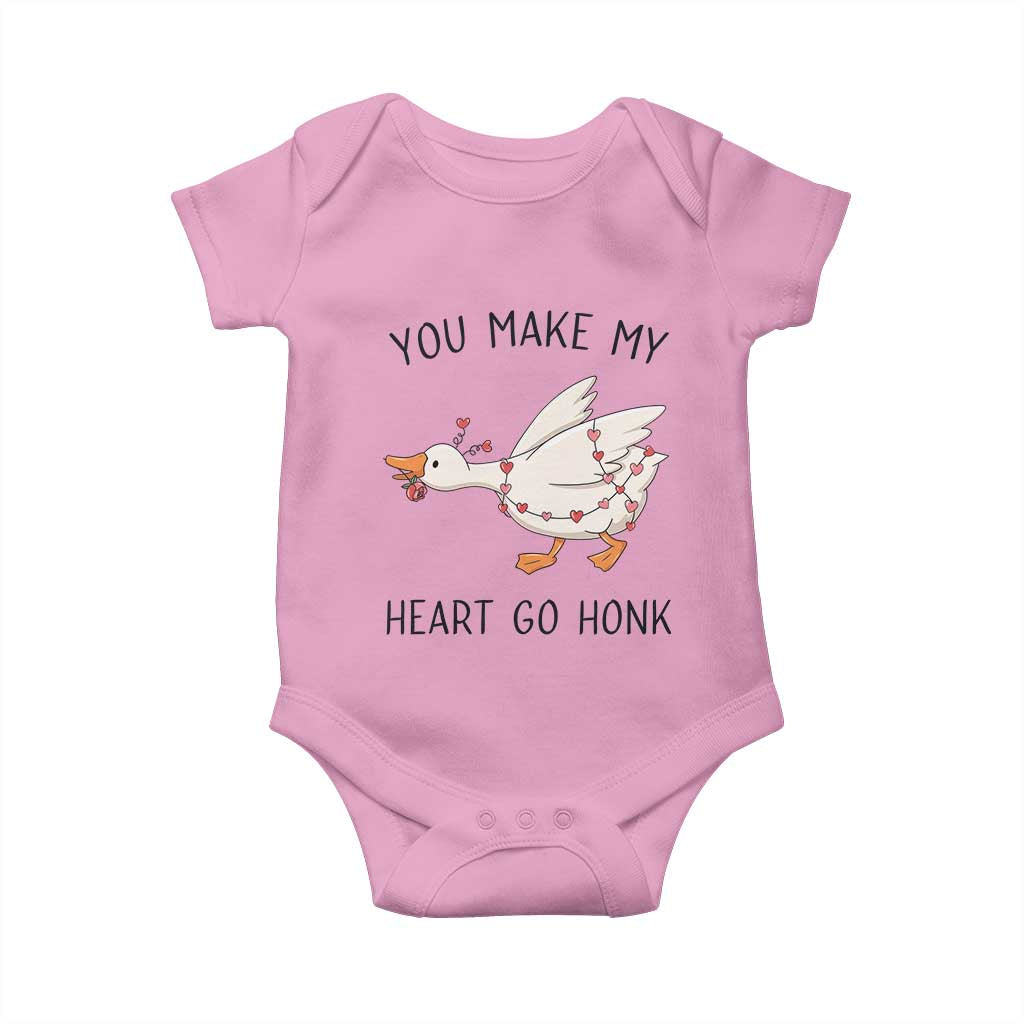 Funny Valentine Goose Baby Onesie You Make My Heart Go Honk Cute Romantic Gift TS02 Light Pink Print Your Wear