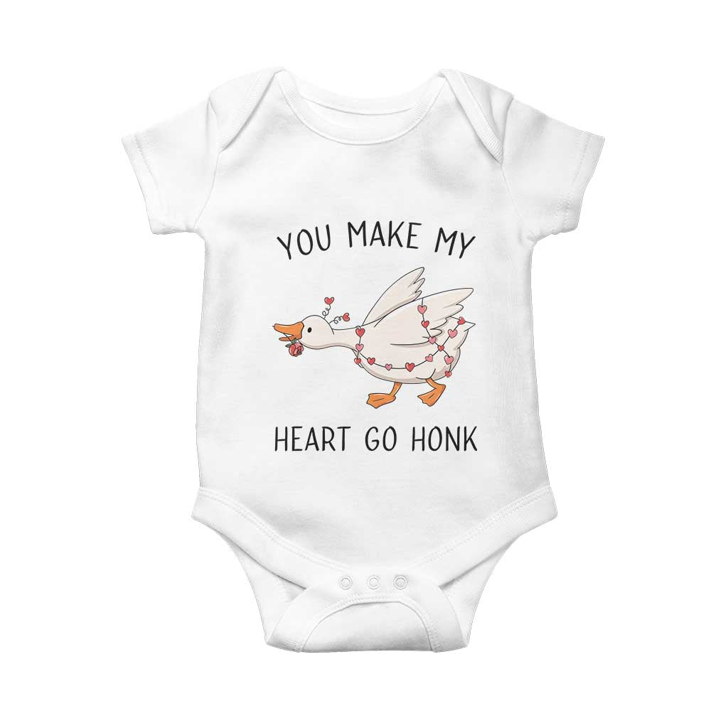 Funny Valentine Goose Baby Onesie You Make My Heart Go Honk Cute Romantic Gift TS02 White Print Your Wear