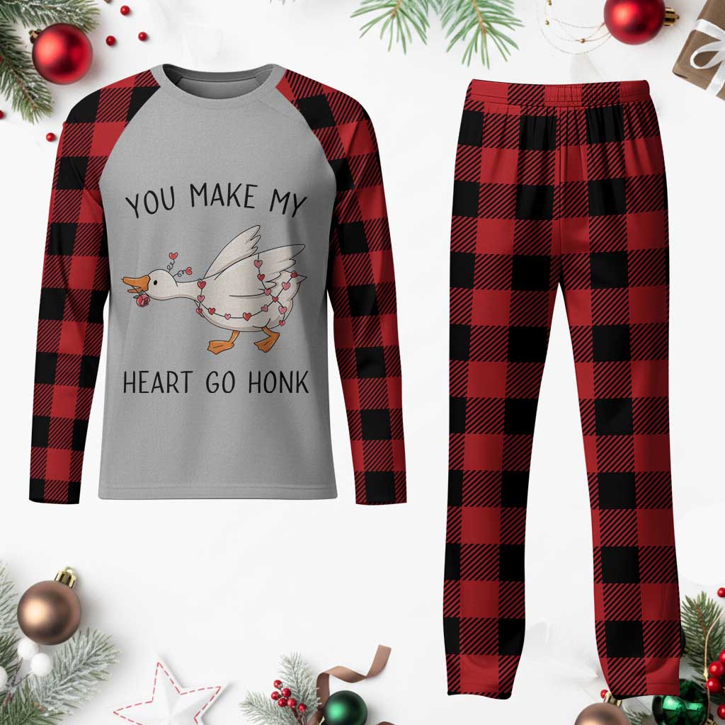 Funny Valentine Goose Plaid Pajama Set You Make My Heart Go Honk Cute Romantic Gift TS02 Buffalo Plaid Print Your Wear