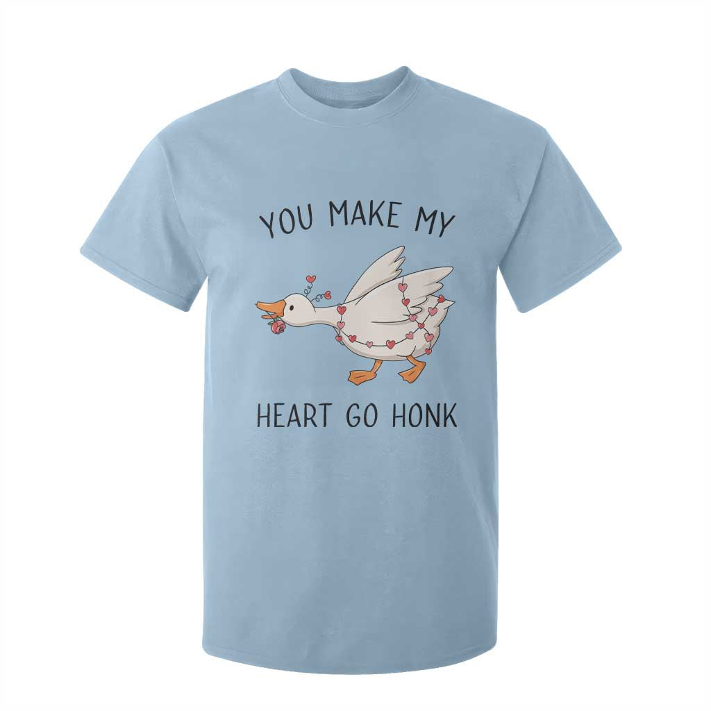 Funny Valentine Goose T Shirt For Kid You Make My Heart Go Honk Cute Romantic Gift TS02 Light Blue Print Your Wear