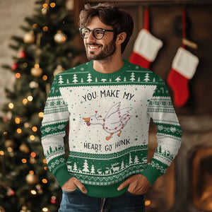 Funny Valentine Goose Ugly Christmas Sweater You Make My Heart Go Honk Cute Romantic Gift TS02 Beige Green Print Your Wear