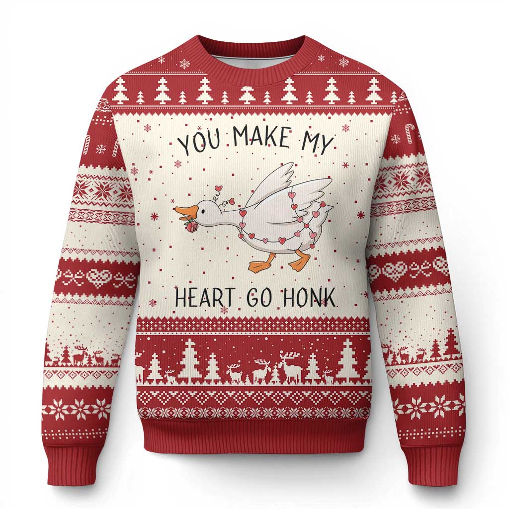Funny Valentine Goose Ugly Christmas Sweater You Make My Heart Go Honk Cute Romantic Gift TS02 Beige Red Print Your Wear