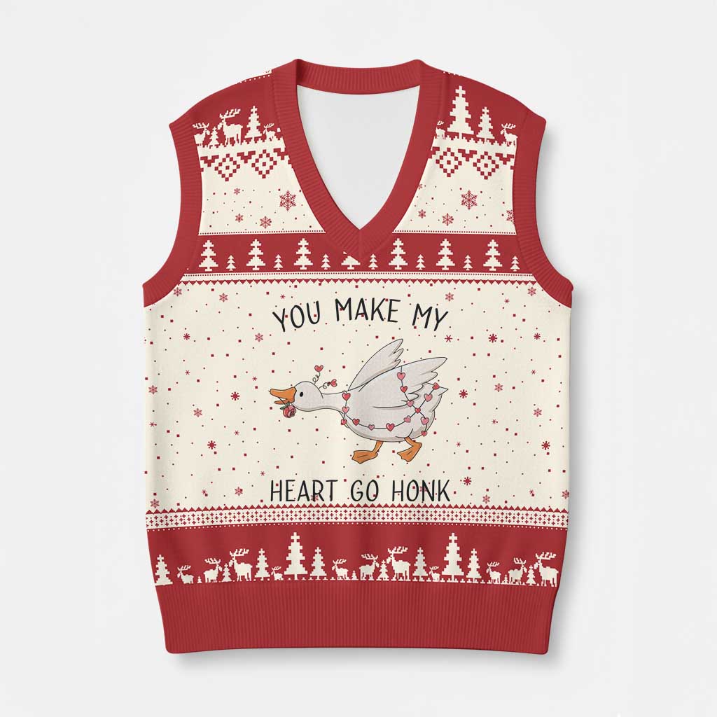 Funny Valentine Goose V-Neck Knit Sweater Vest You Make My Heart Go Honk Cute Romantic Gift TS02 Beige Red Print Your Wear