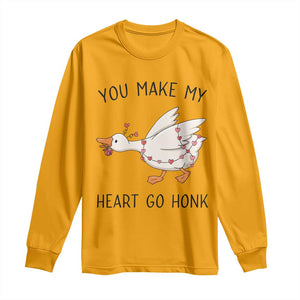 Funny Valentine Goose Long Sleeve Shirt You Make My Heart Go Honk Cute Romantic Gift TS02 Gold Print Your Wear