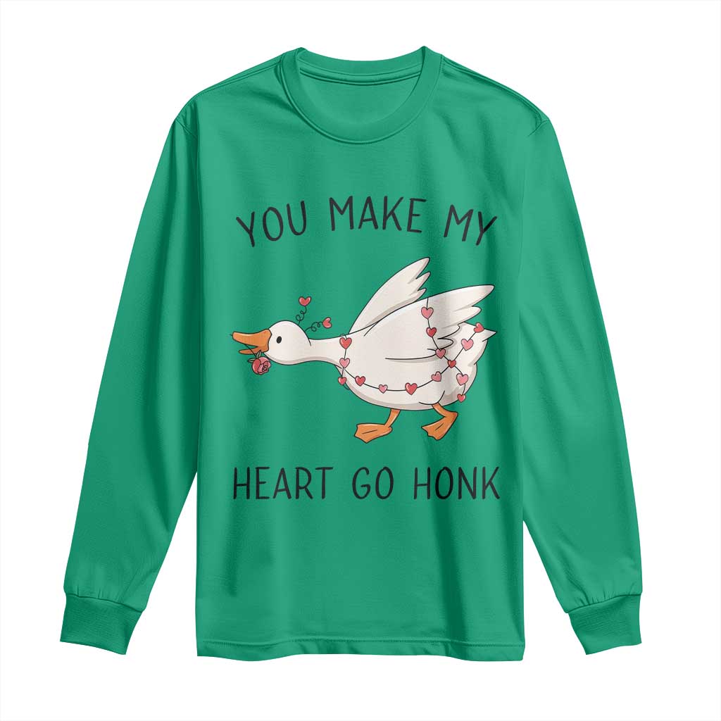 Funny Valentine Goose Long Sleeve Shirt You Make My Heart Go Honk Cute Romantic Gift TS02 Irish Green Print Your Wear