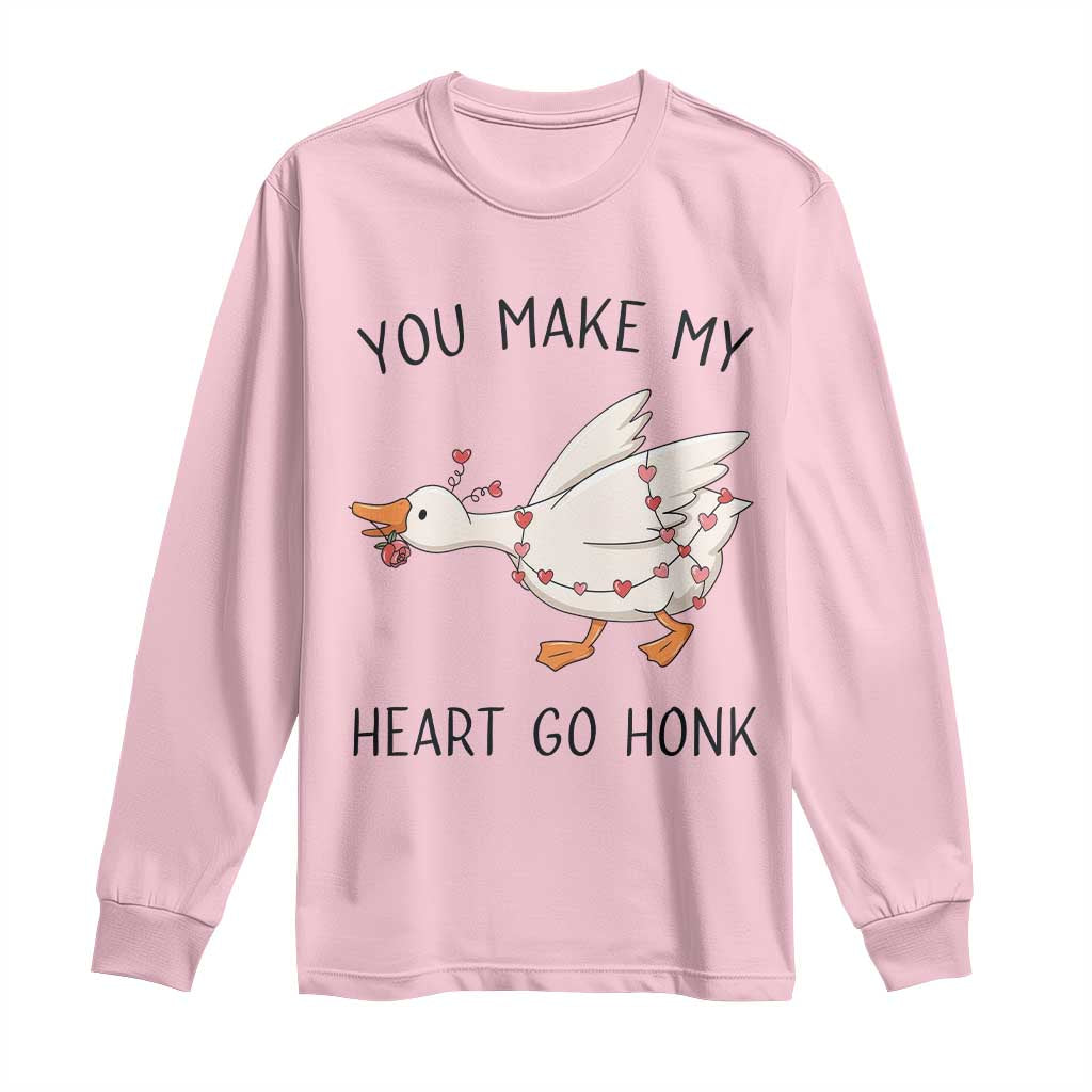 Funny Valentine Goose Long Sleeve Shirt You Make My Heart Go Honk Cute Romantic Gift TS02 Light Pink Print Your Wear