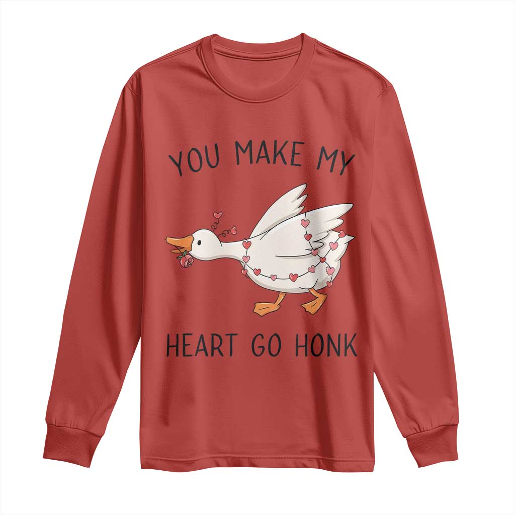 Funny Valentine Goose Long Sleeve Shirt You Make My Heart Go Honk Cute Romantic Gift TS02 Red Print Your Wear