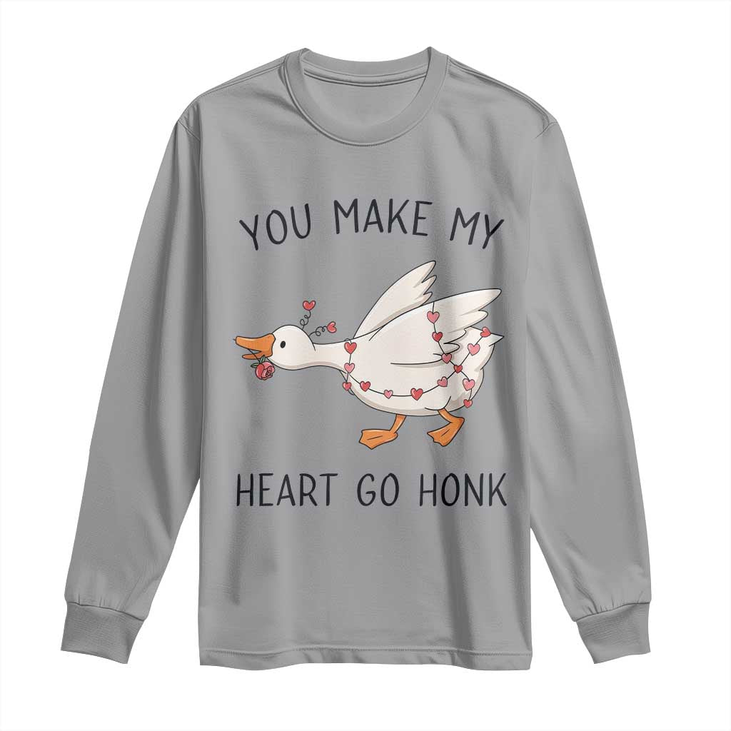Funny Valentine Goose Long Sleeve Shirt You Make My Heart Go Honk Cute Romantic Gift TS02 Sport Gray Print Your Wear