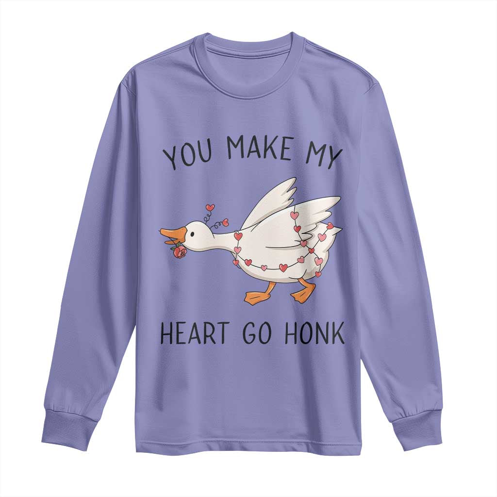 Funny Valentine Goose Long Sleeve Shirt You Make My Heart Go Honk Cute Romantic Gift TS02 Violet Print Your Wear