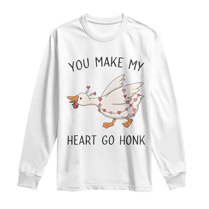 Funny Valentine Goose Long Sleeve Shirt You Make My Heart Go Honk Cute Romantic Gift TS02 White Print Your Wear