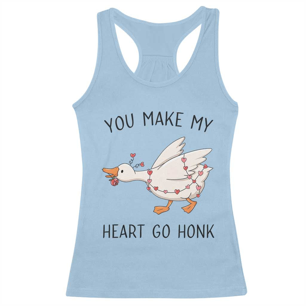 Funny Valentine Goose Racerback Tank Top You Make My Heart Go Honk Cute Romantic Gift TS02 Light Blue Print Your Wear
