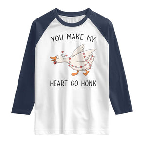 Funny Valentine Goose Raglan Shirt You Make My Heart Go Honk Cute Romantic Gift TS02 White Navy Print Your Wear