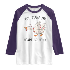 Funny Valentine Goose Raglan Shirt You Make My Heart Go Honk Cute Romantic Gift TS02 White Purple Print Your Wear